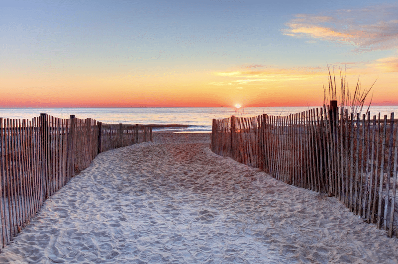 Delaware Shores beach at sunset